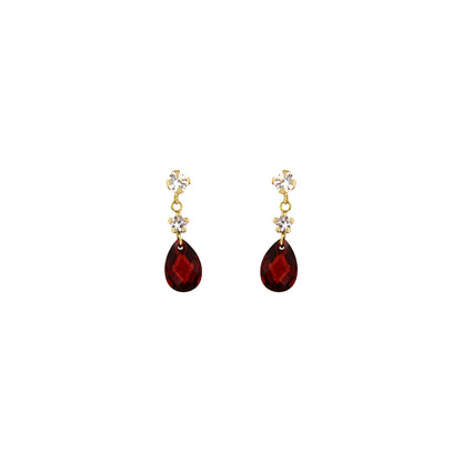 18ct gold Long red stone drop earrings