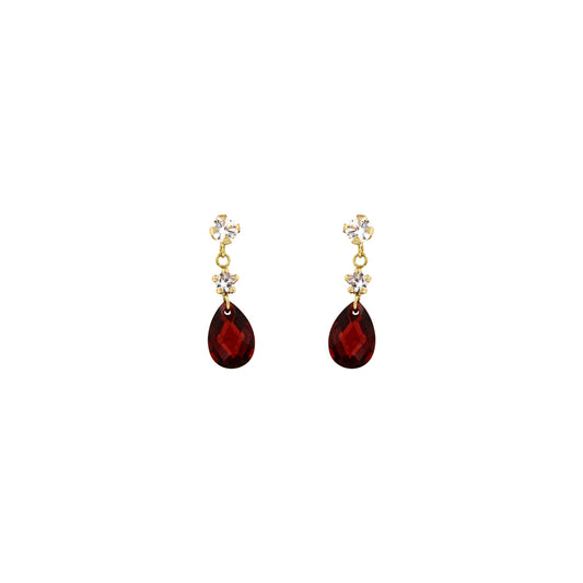 18ct gold Long red stone drop earrings