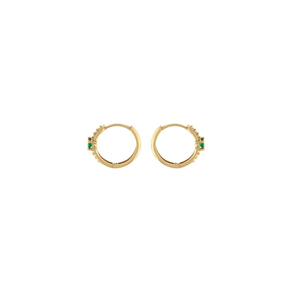 18ct gold Green stone hoop earrings