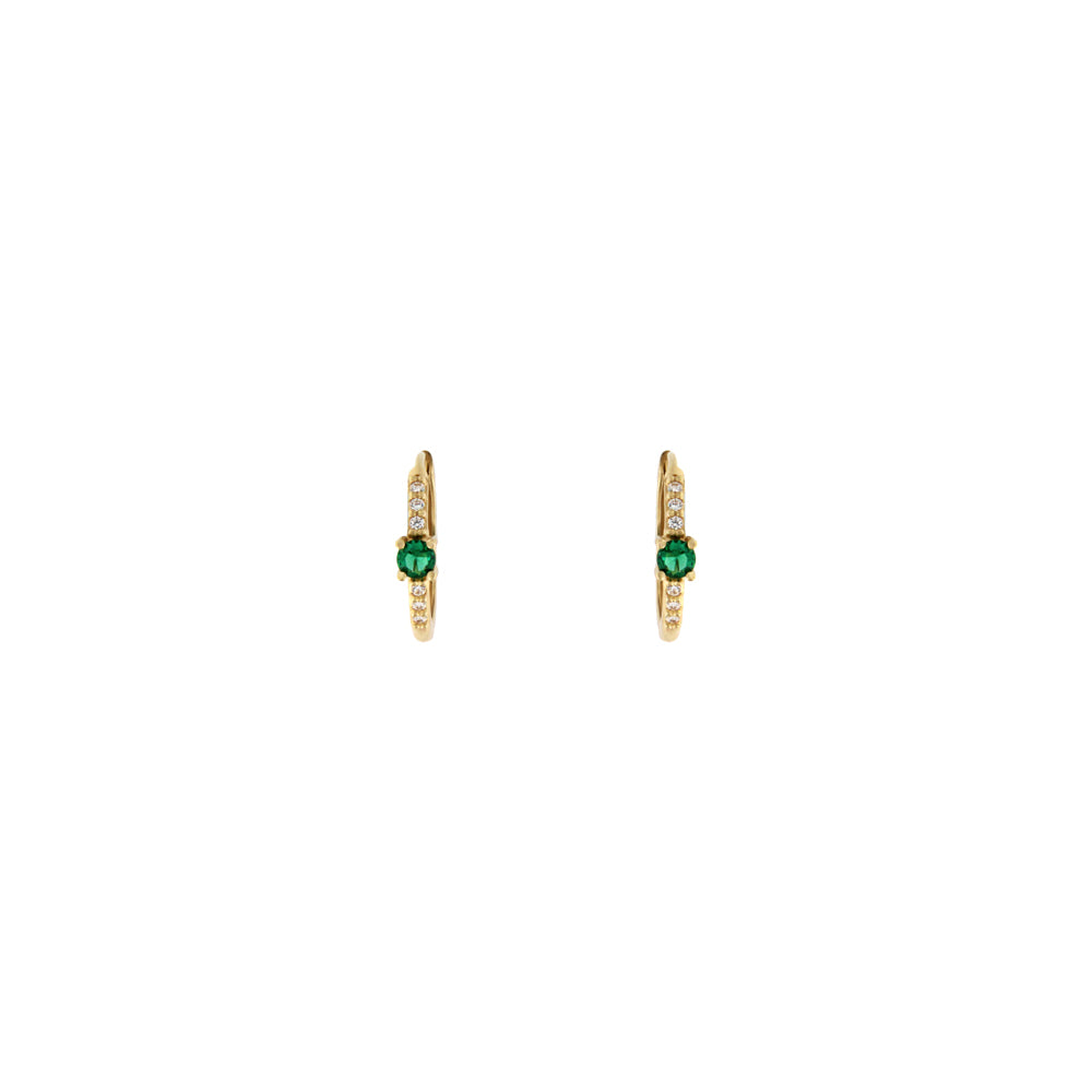 18ct gold Green stone hoop earrings