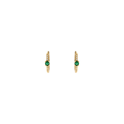 18ct gold Green stone hoop earrings