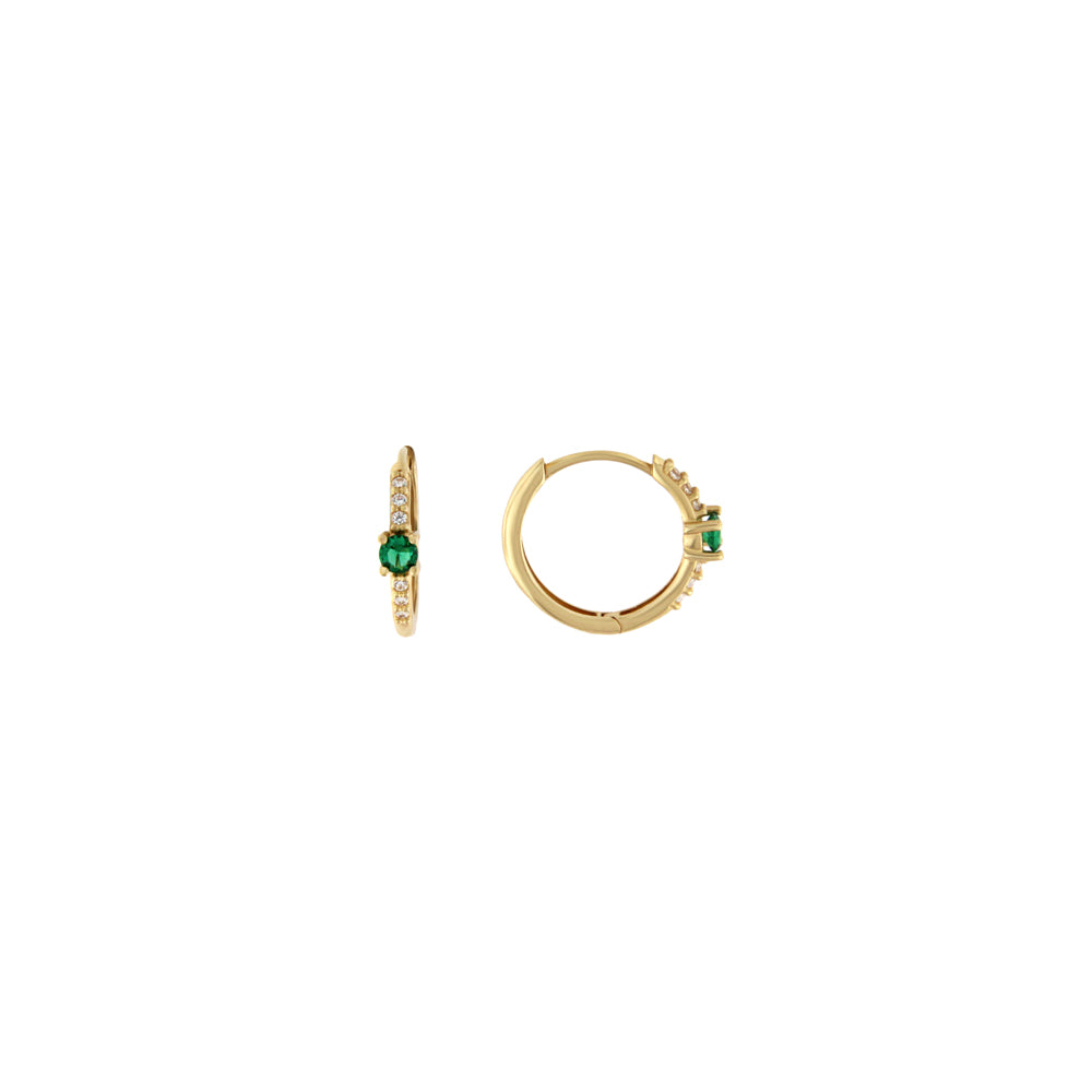 18ct gold Green stone hoop earrings