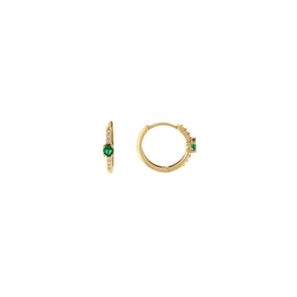 18ct gold Green stone hoop earrings