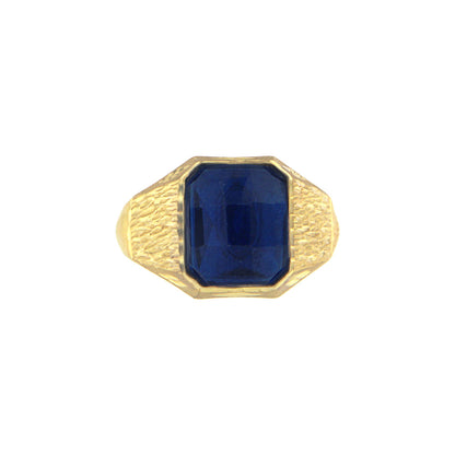 18ct gold Signet ring with blue stone and striped square