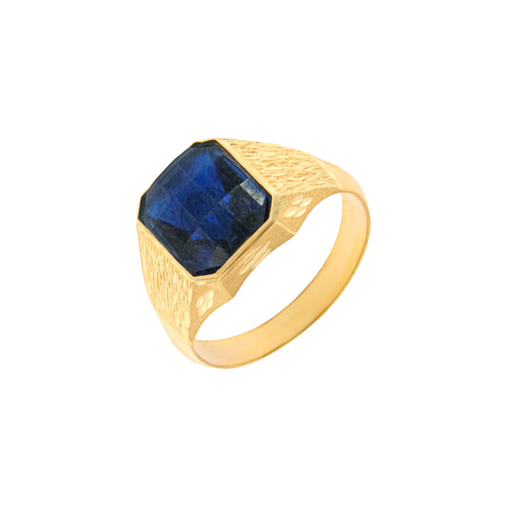 18ct gold Signet ring with blue stone and striped square