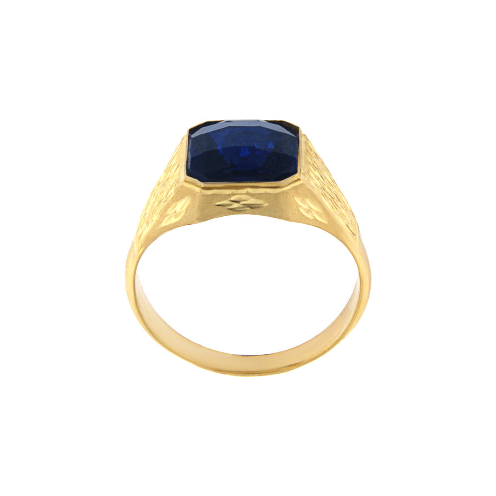 18ct gold Signet ring with blue stone and striped square