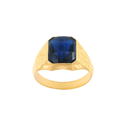 18ct gold Signet ring with blue stone and striped square