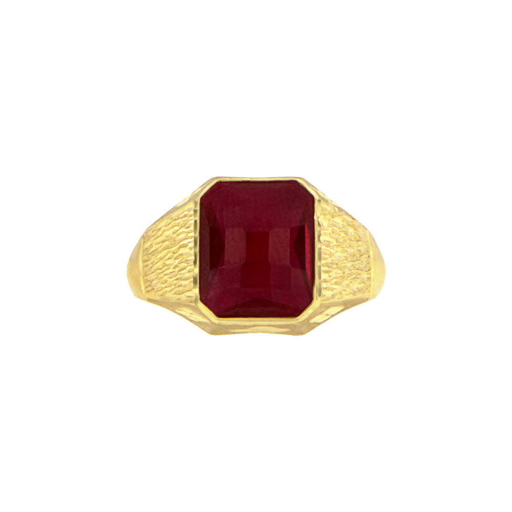 18ct gold Signet ring red stone square striped