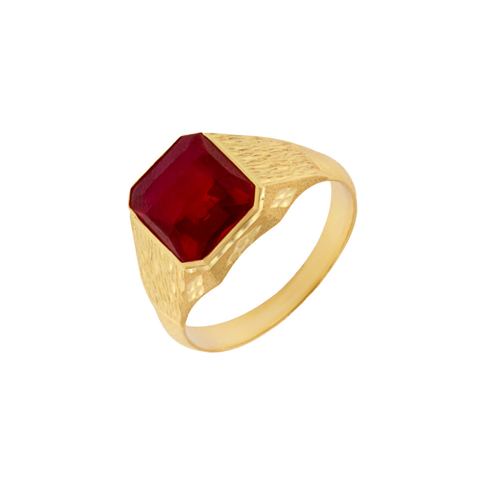 18ct gold Signet ring red stone square striped