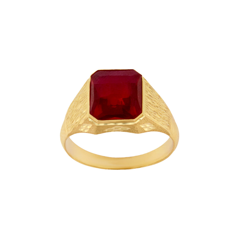 18ct gold Signet ring red stone square striped