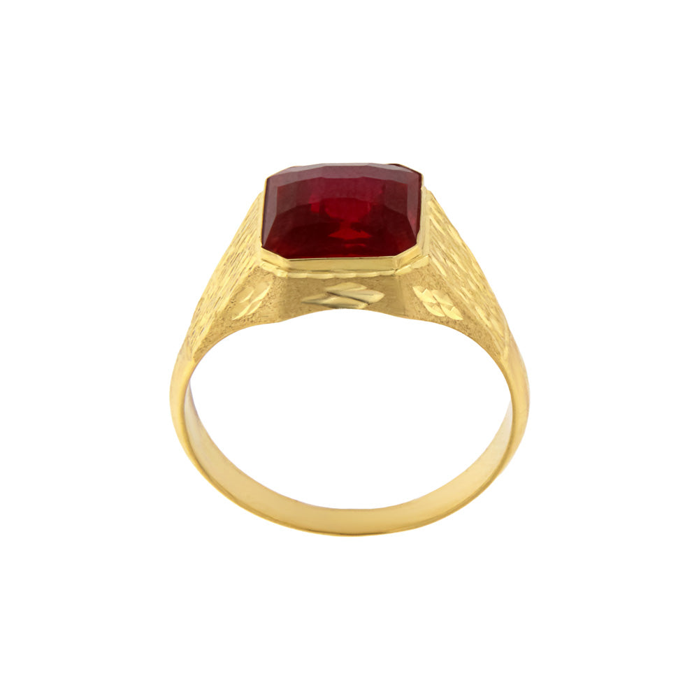 18ct gold Signet ring red stone square striped