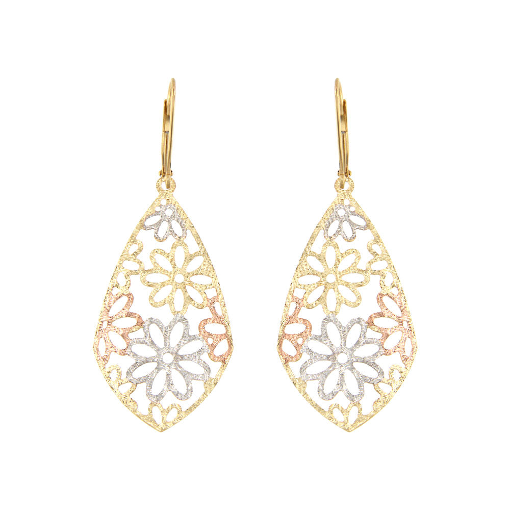 18ct gold Bicolor flowers drop earrings