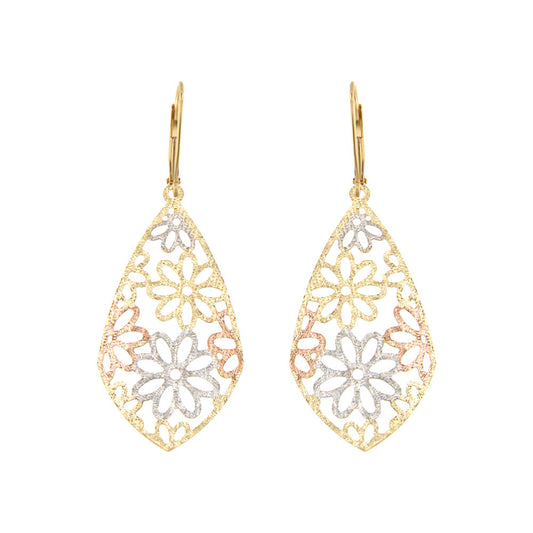 18ct gold Bicolor flowers drop earrings