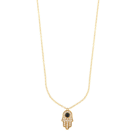 18ct gold Hand of Fatima necklace with stones