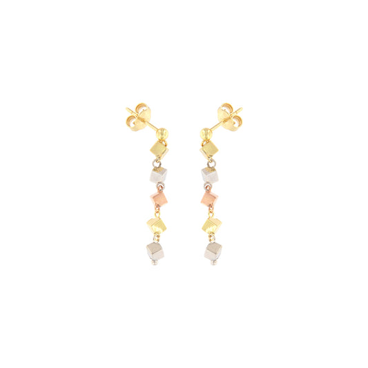 18ct gold Cubes tricolour drop earrings