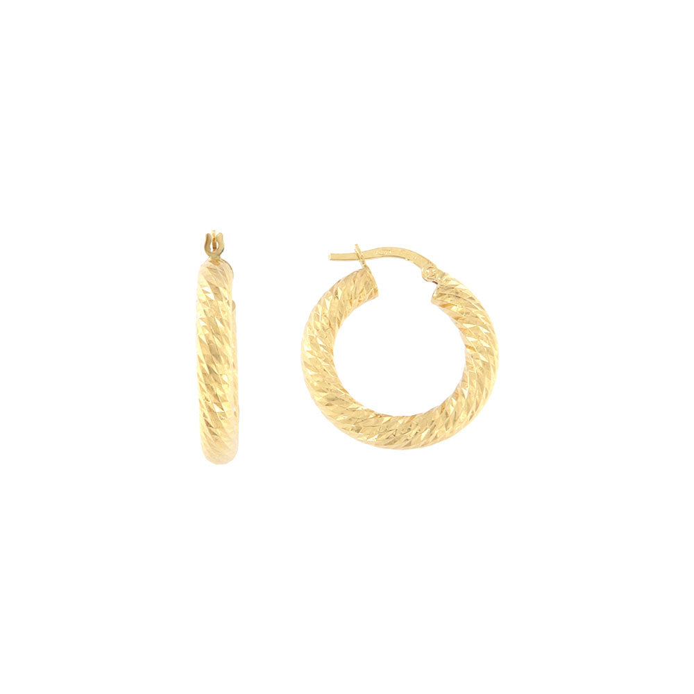 18ct gold Diamond cut twisted hoop earrings