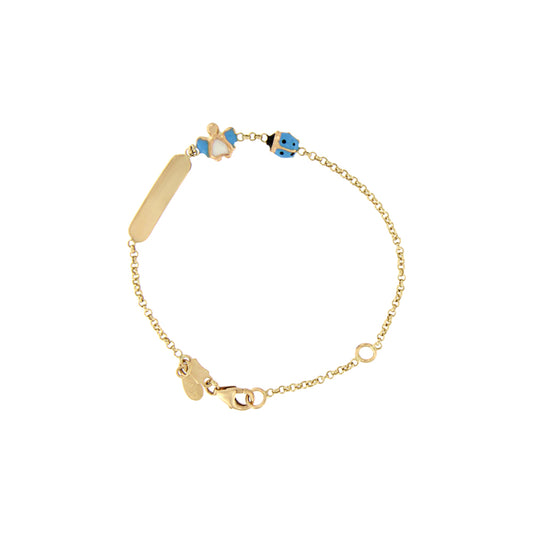 18ct gold Ladybug and angel plate baby bracelet