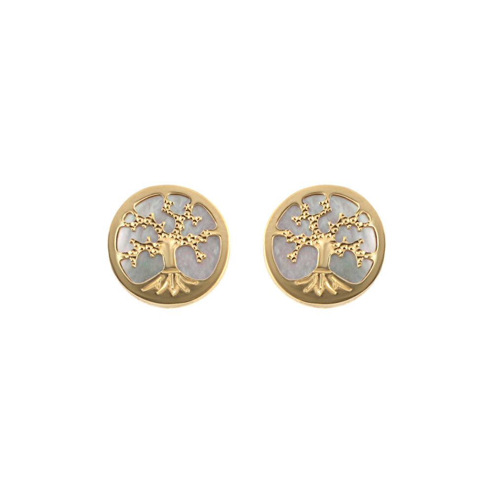 18ct gold Mother of pearl tree of life stud earrings