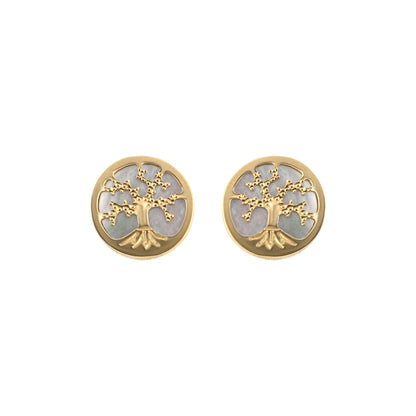 18ct gold Mother of pearl tree of life stud earrings