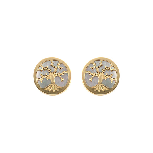 18ct gold Mother of pearl tree of life stud earrings