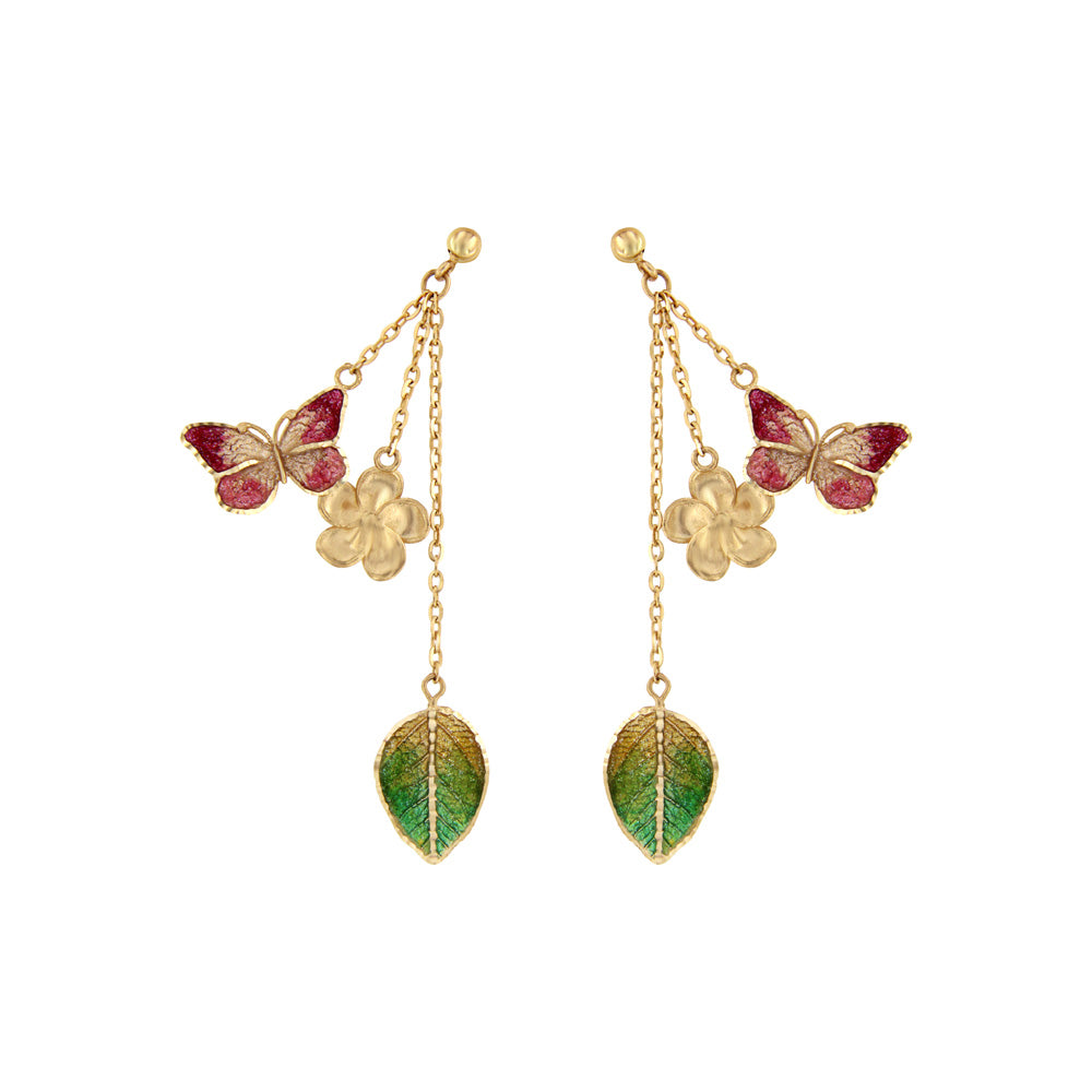 18ct gold Butterfly Flower Leaf Earrings