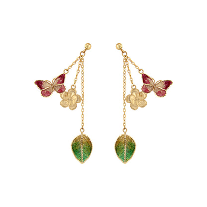 18ct gold Butterfly Flower Leaf Earrings