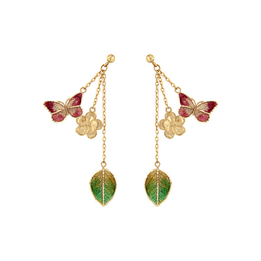 18ct gold Butterfly Flower Leaf Earrings