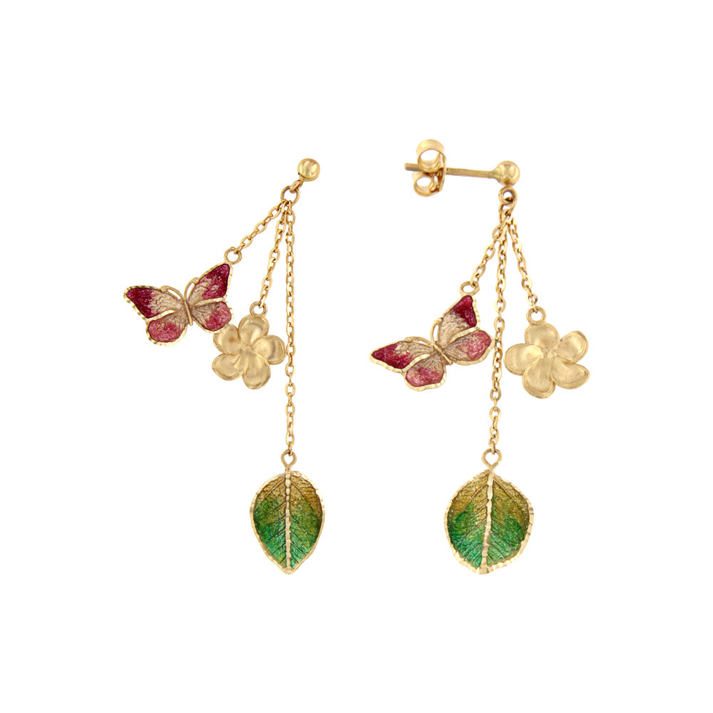 18ct gold Butterfly Flower Leaf Earrings