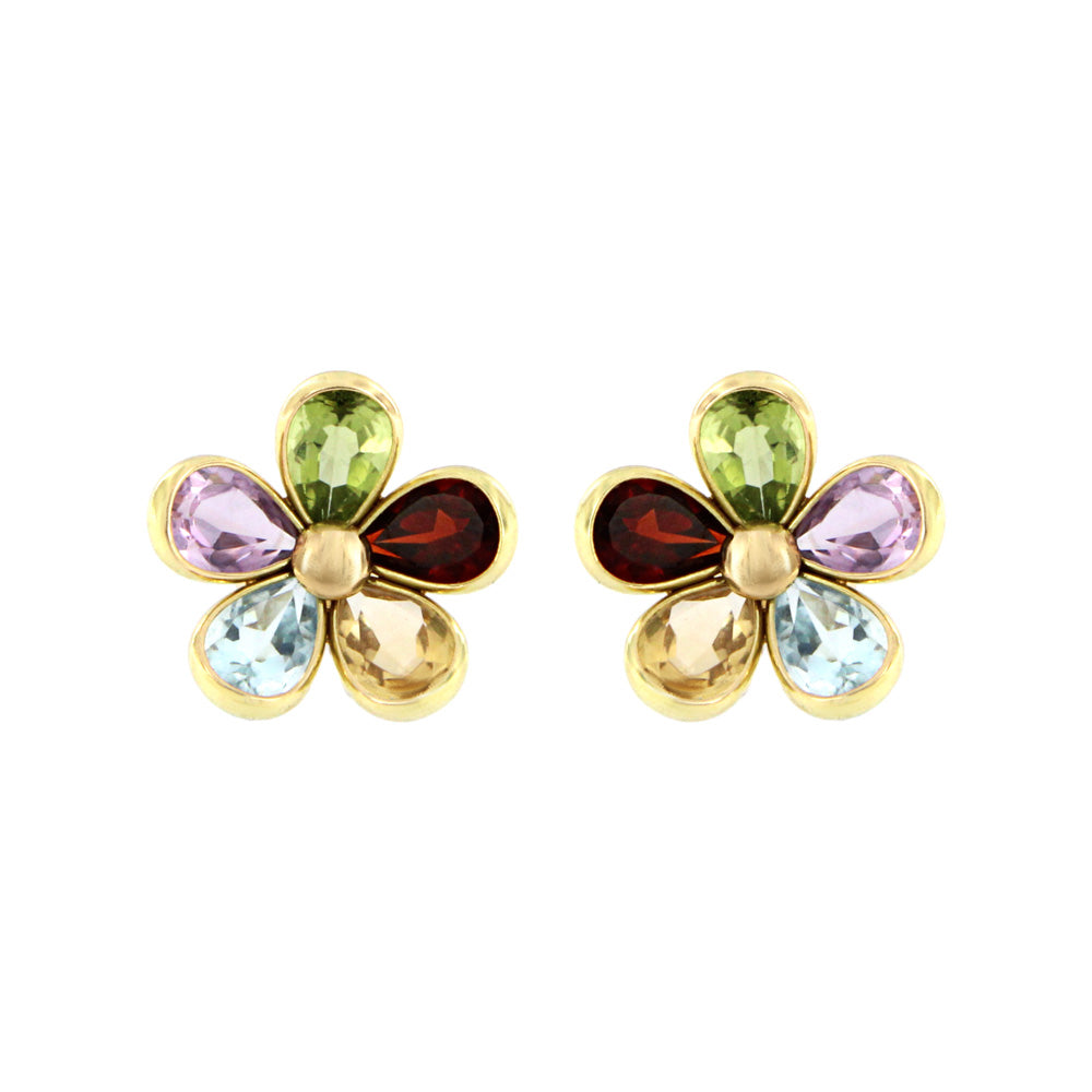 18ct gold Multicolored flower earrings