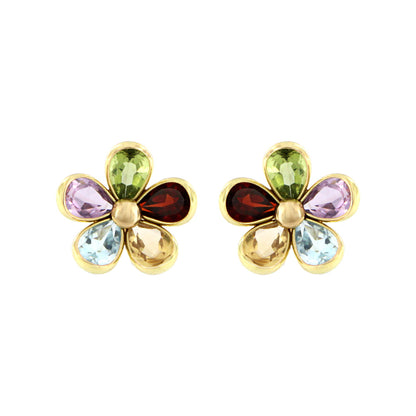 18ct gold Multicolored flower earrings