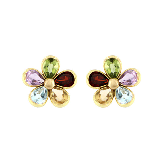 18ct gold Multicolored flower earrings