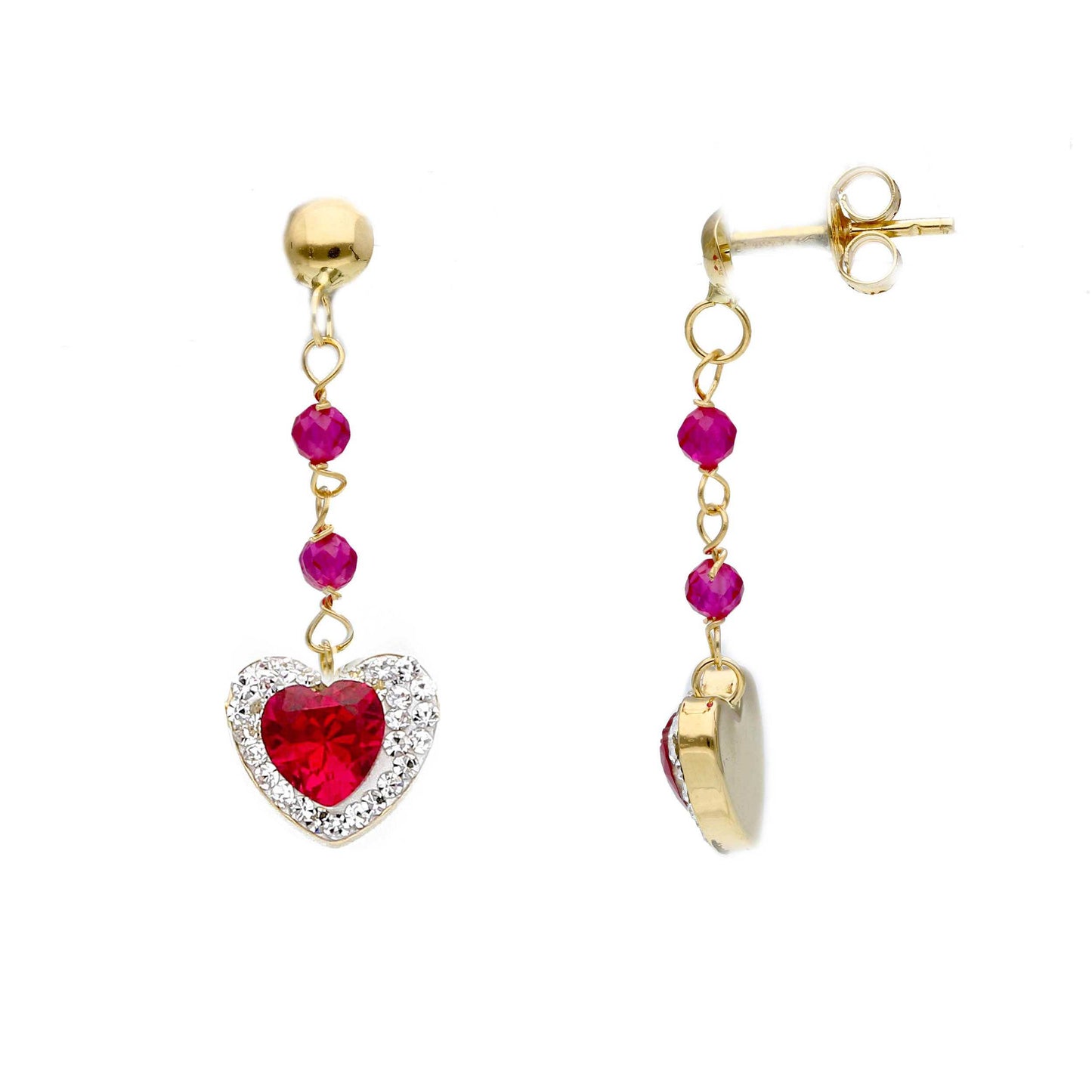 18ct gold Long red heart earrings