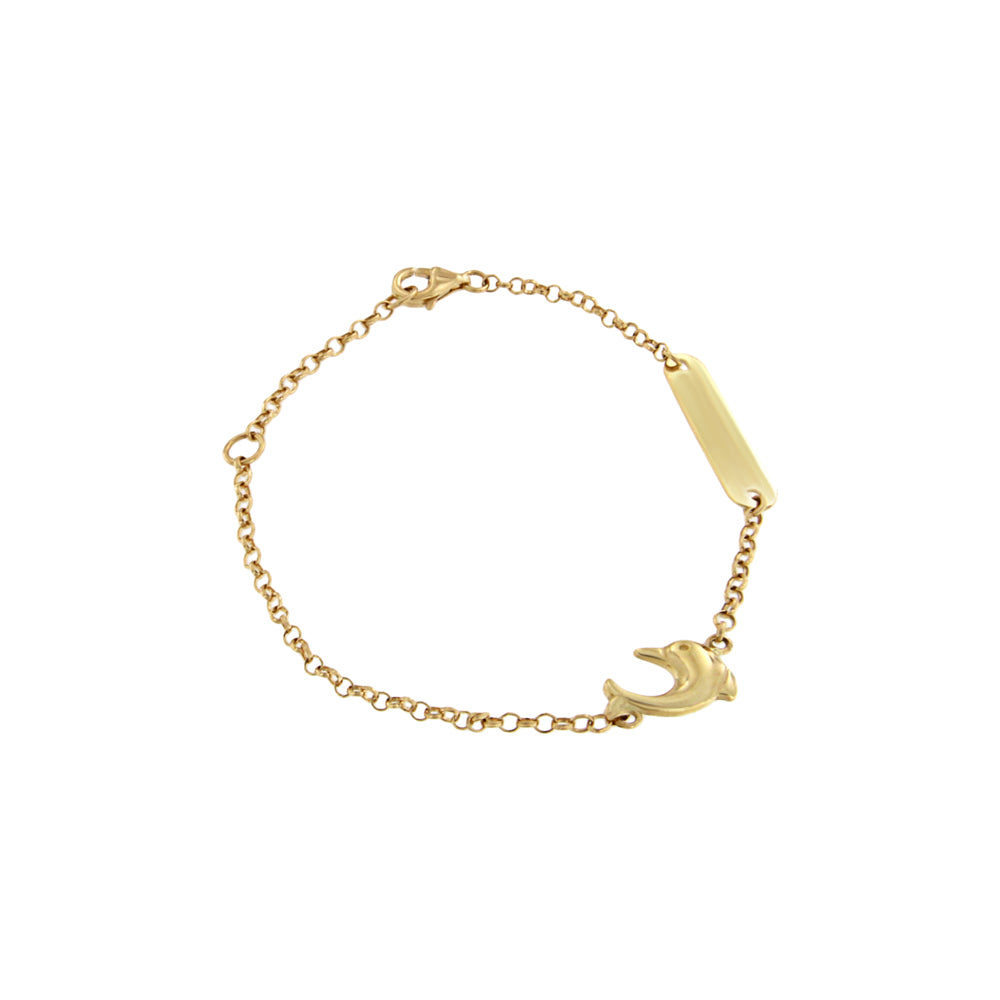 18ct gold Baby bracelet with plate and dolphin