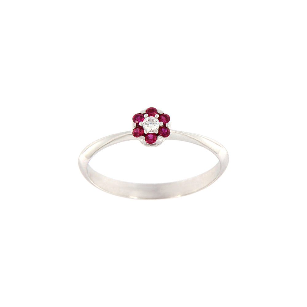 18ct gold Red flower ring