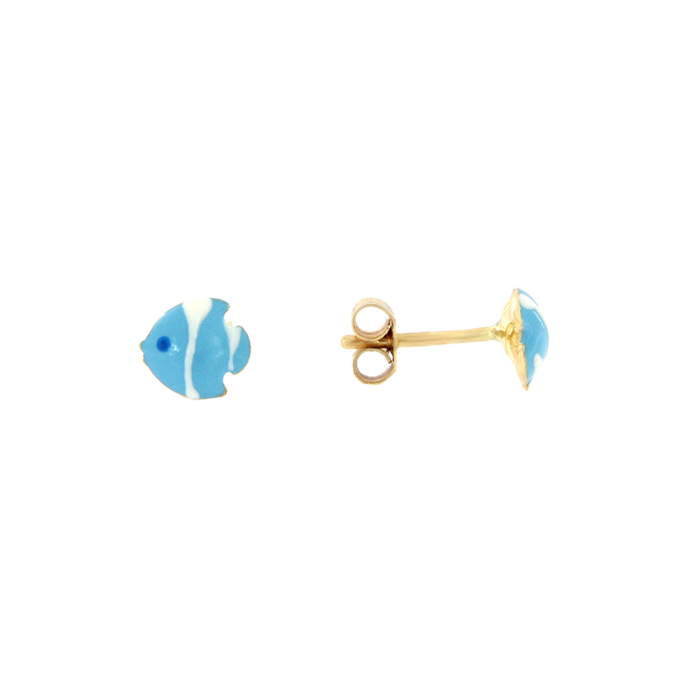 18ct gold Girl blue fish stud earrings