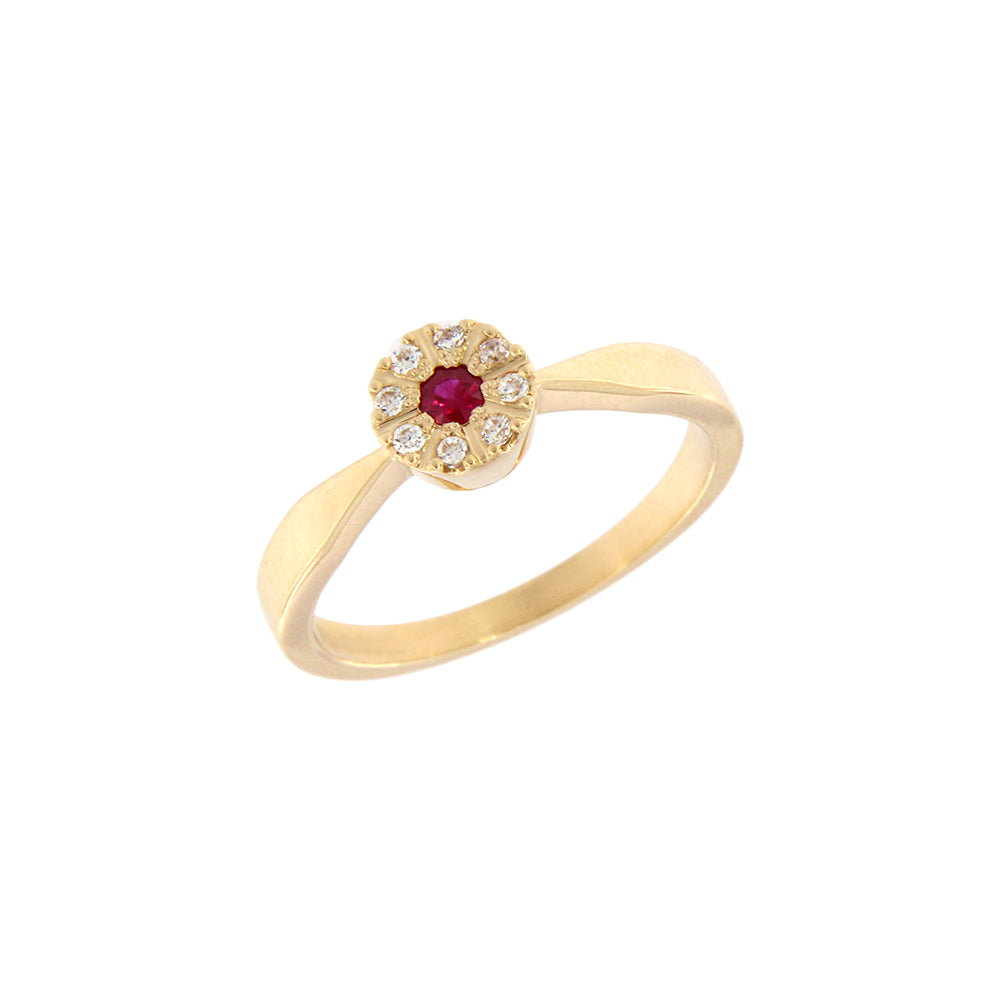 18ct gold Ruby and zircons ring