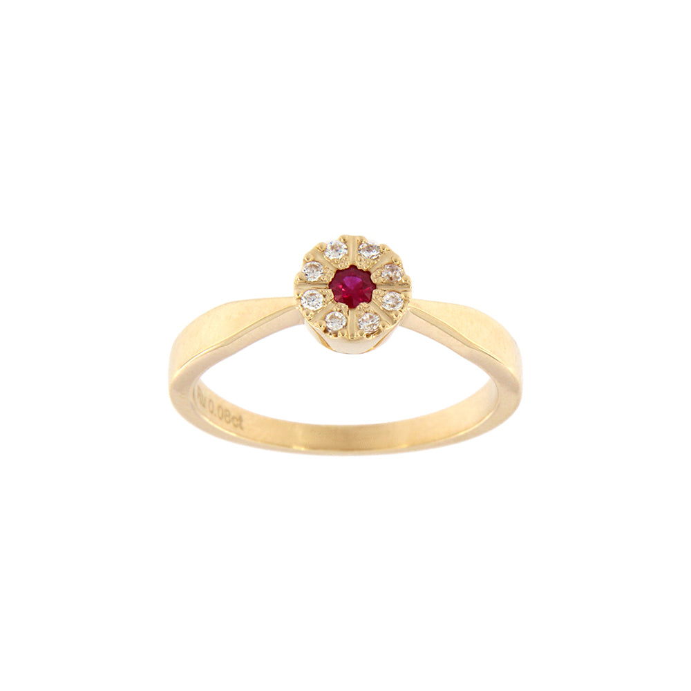 18ct gold Ruby and zircons ring