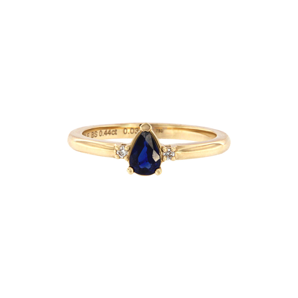 18ct gold Drop sapphire ring and diamonds