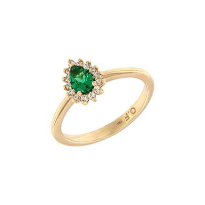 18ct gold Drop green stone ring and white zircons