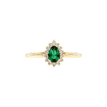 18ct gold Drop green stone ring and white zircons