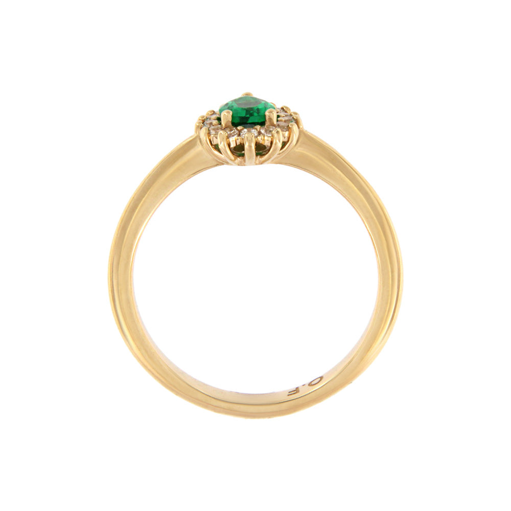 18ct gold Drop green stone ring and white zircons