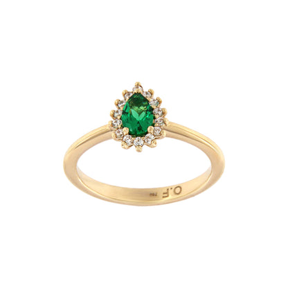 18ct gold Drop green stone ring and white zircons