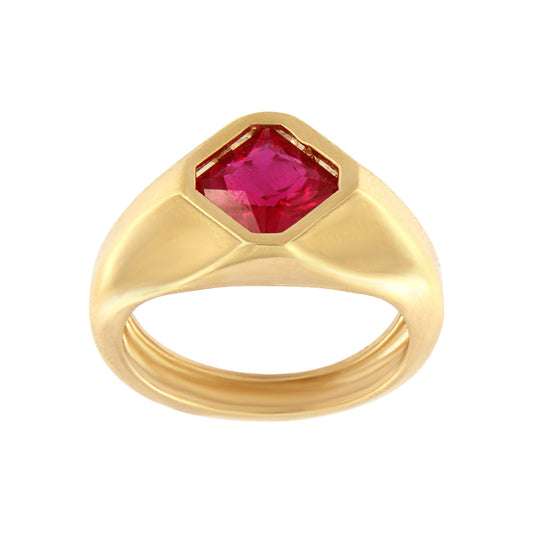 18ct gold Four points fuchsia stone ring