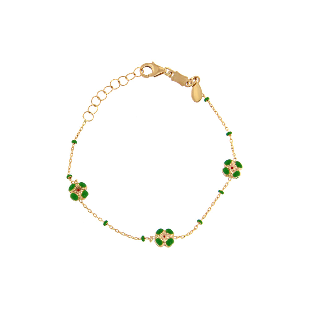 18ct gold Green flowers baby bracelet