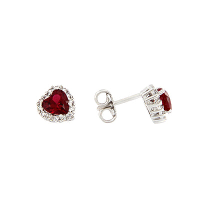 18ct gold Red stone hearts earrings