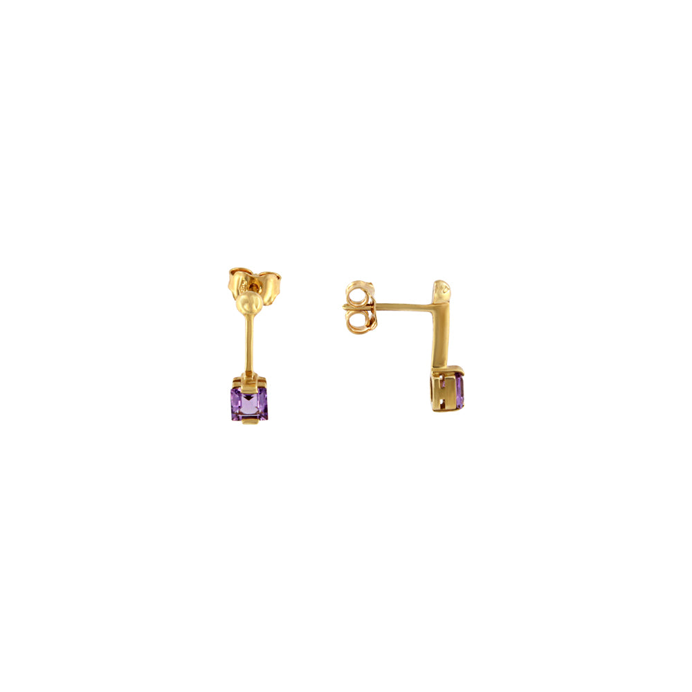 18ct gold Square purple stone earrings