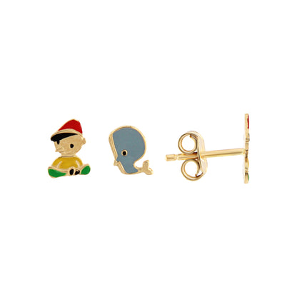 18ct gold Pinocchio and Whale stud