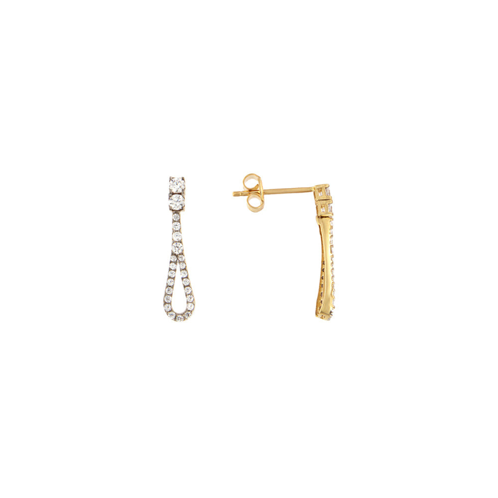 18ct gold Long bow earrings with white stones