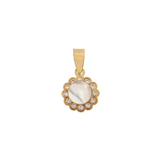 18ct gold Round zircon mother-of-pearl pendant