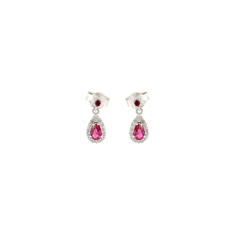 18ct gold Red stone drop earrings